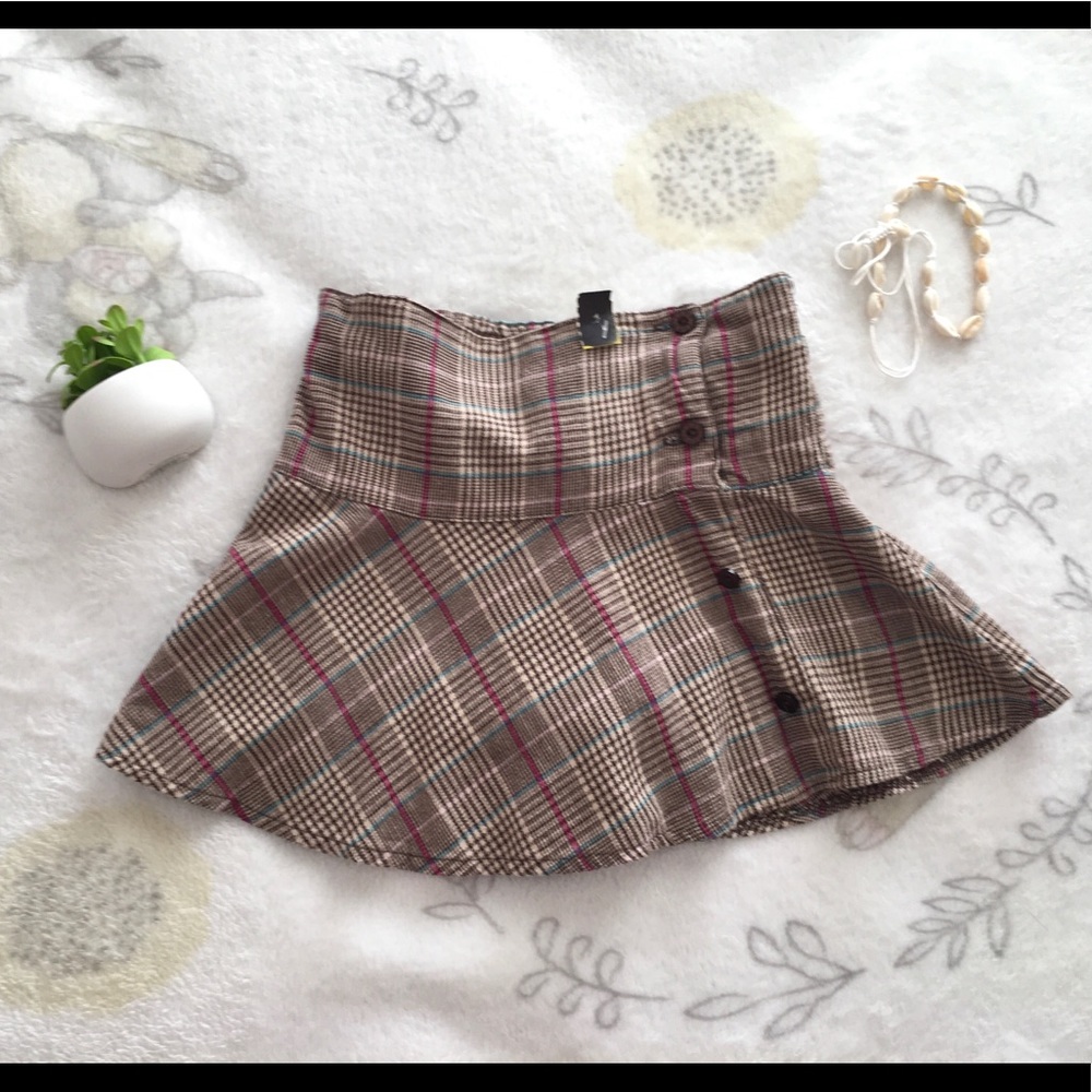 Girls Brown Plaid Skort